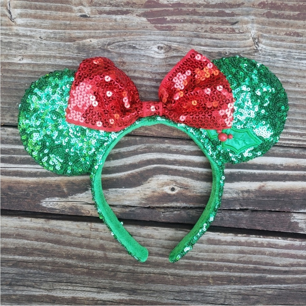 Disney Parks green and red sequin Minnie Ears
